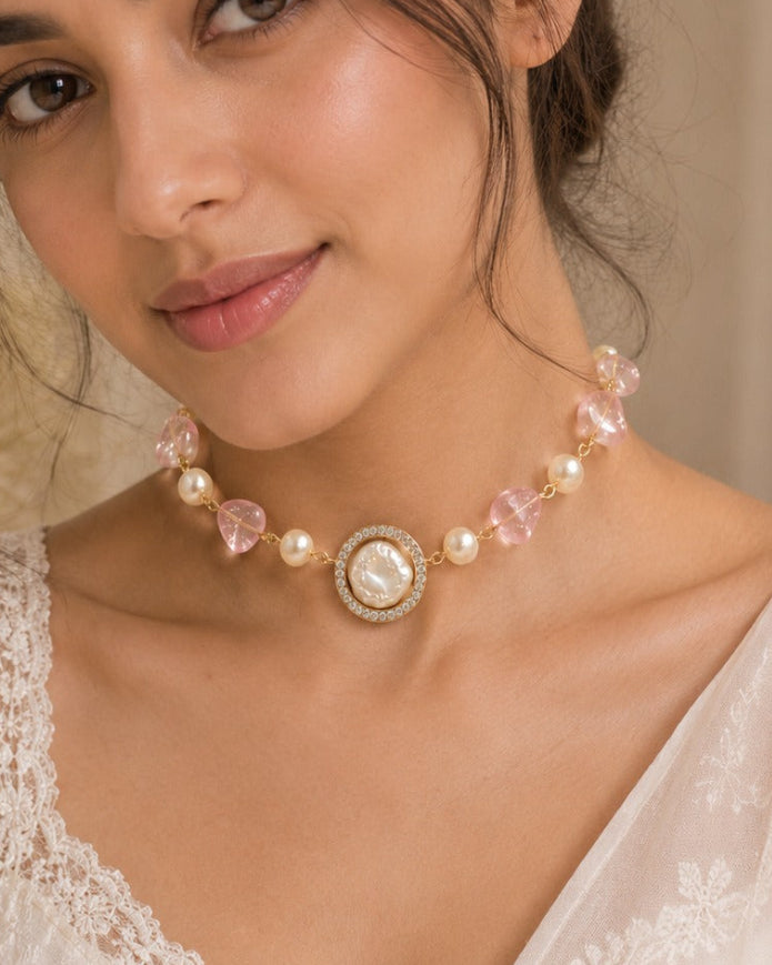 Rose Pearl Charm Necklace 