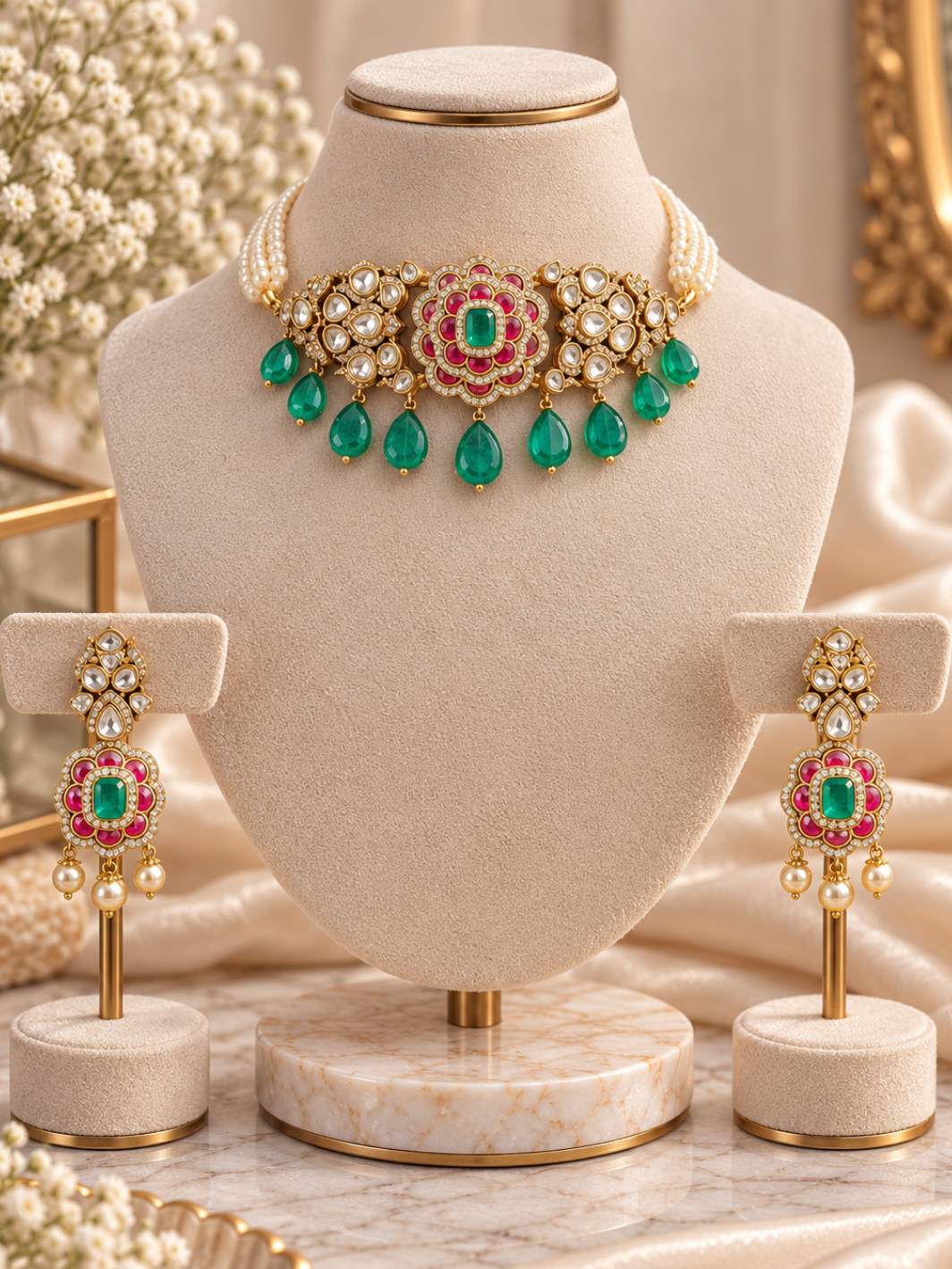 Ruby Emerald Kundan Choker Set