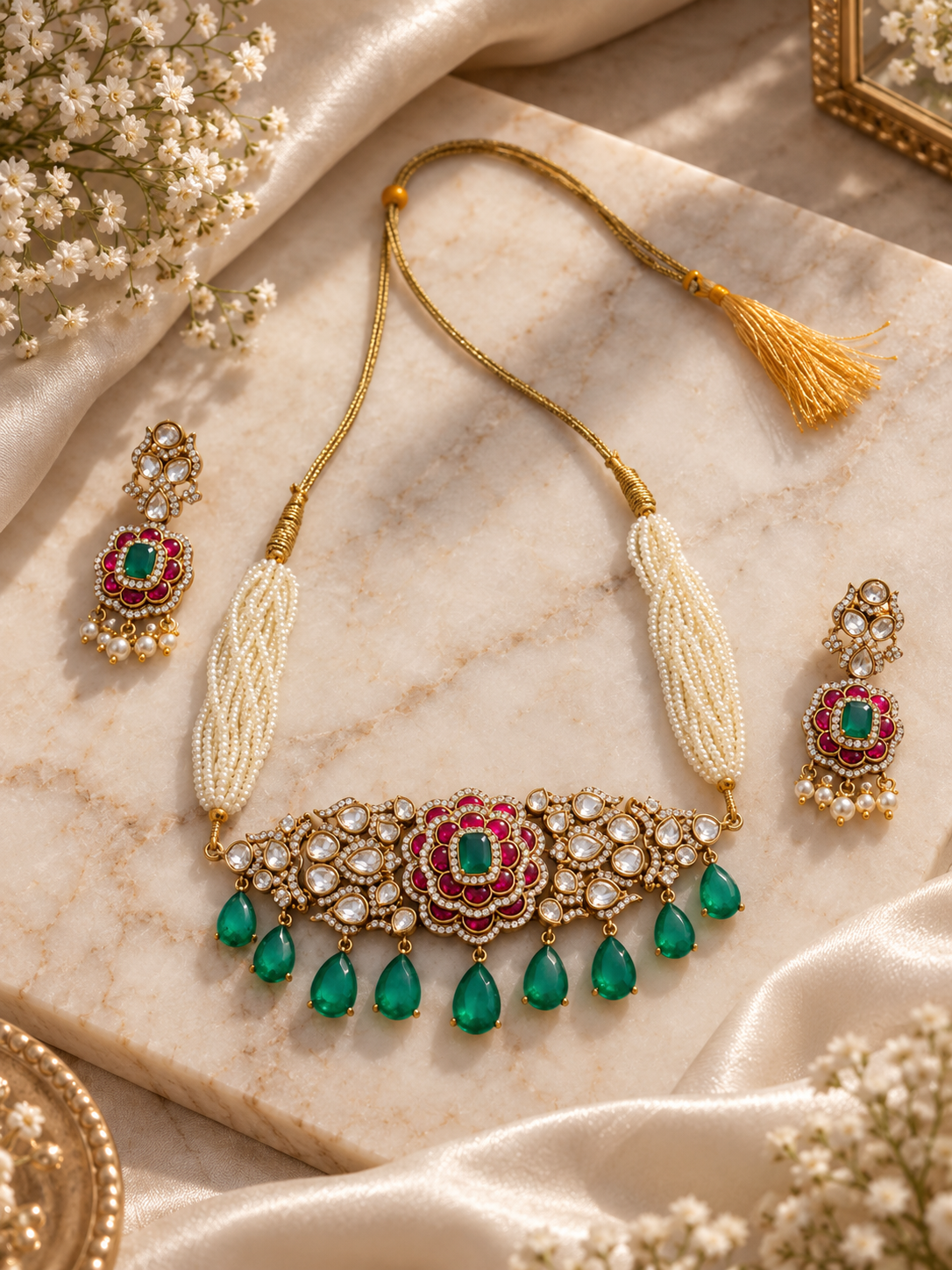 Ruby Emerald Kundan Choker Set