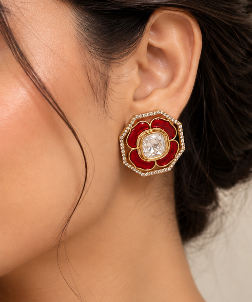 Ruby Floral looking Studs Earrings 