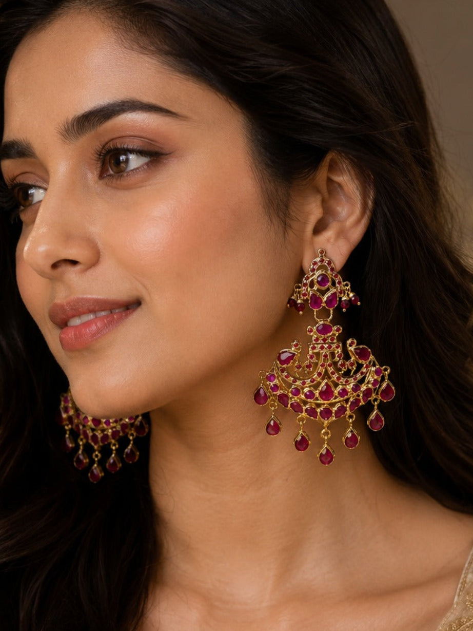 Ruby chandbali earrings