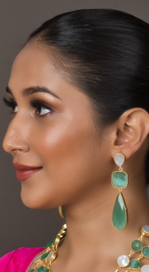 Mint Green Indo-Western Fusion Set with Earrings - QUEENS JEWELS