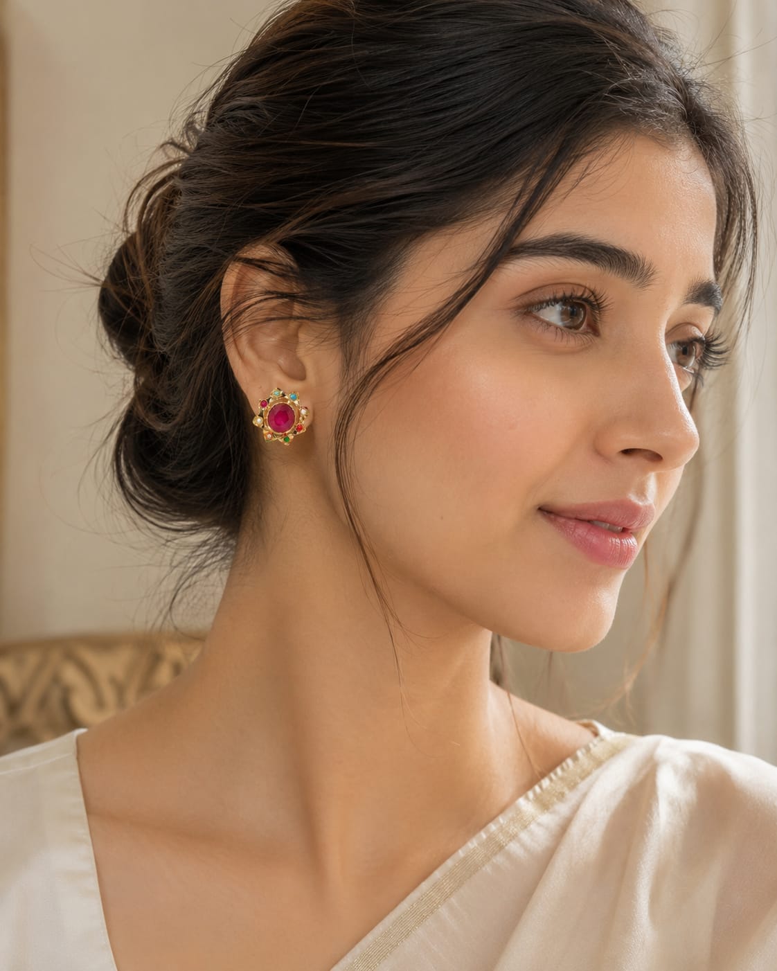 Small Navratan Red Stone Studs 