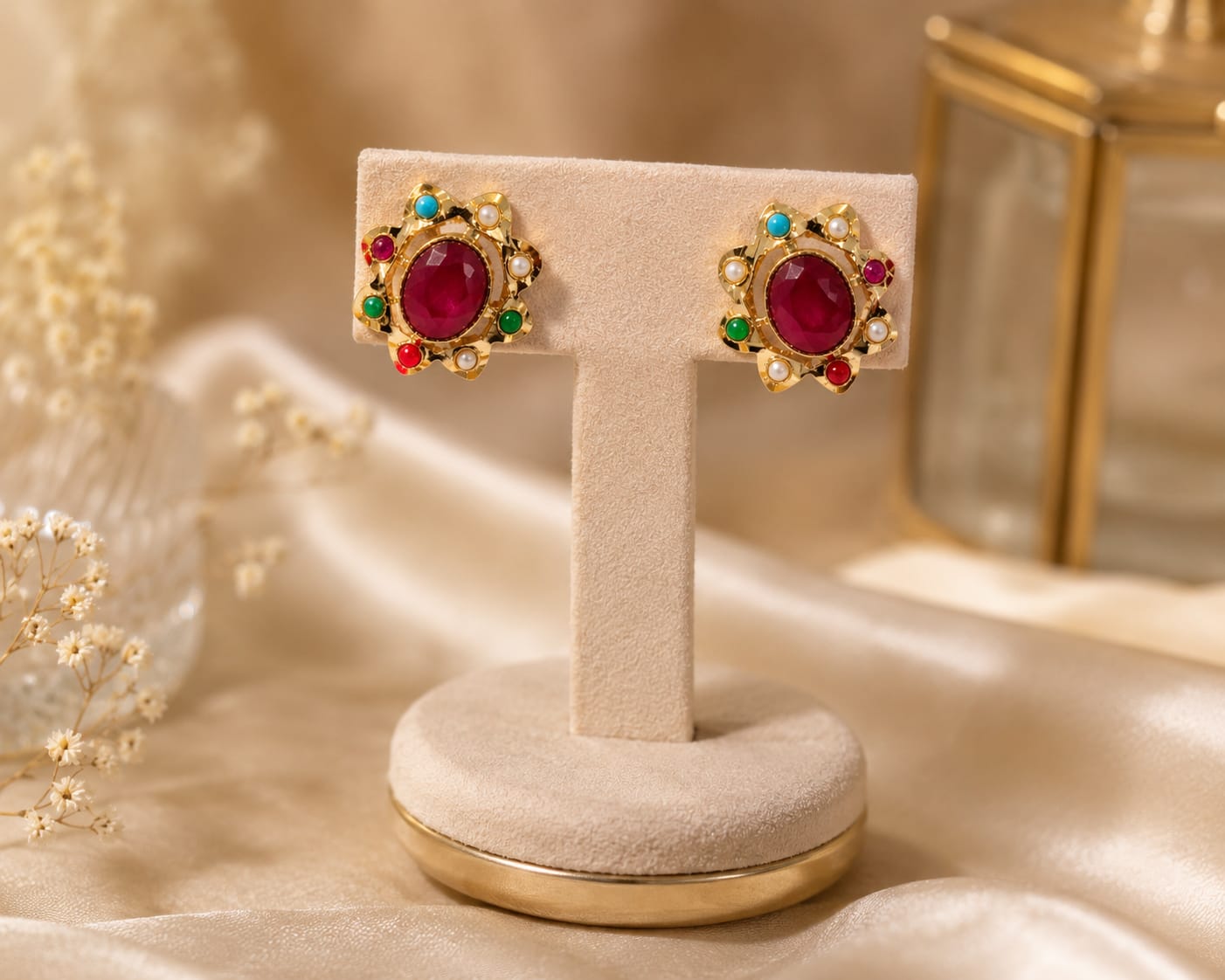 Jadau Mini Studs - Navratan - QUEENS JEWELS 