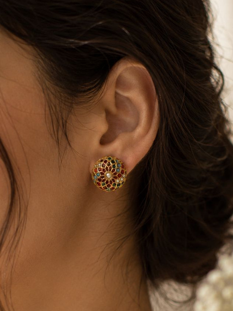 Sonamoti Navratan Small Studs - QUEENS JEWELS