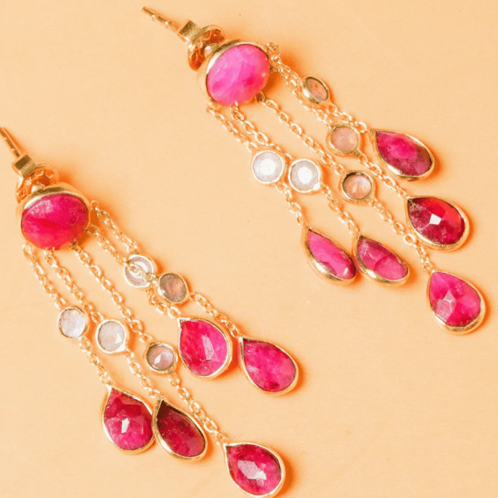 Pink Petal Drop Earrings - QUEENS JEWELS