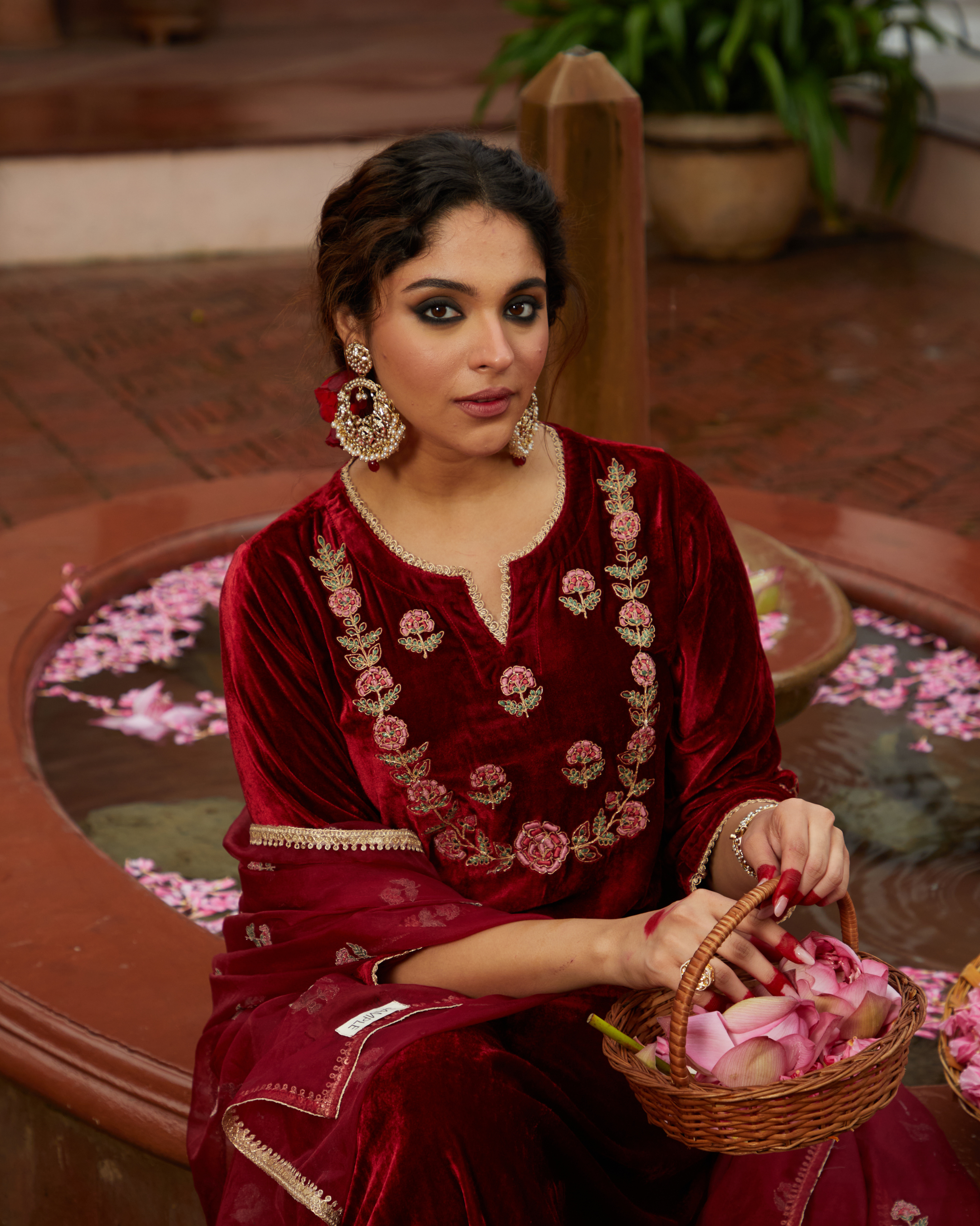 White Gold Tone With Ruby Drops Jadau Chaandbali Earrings - QUEENS JEWELS