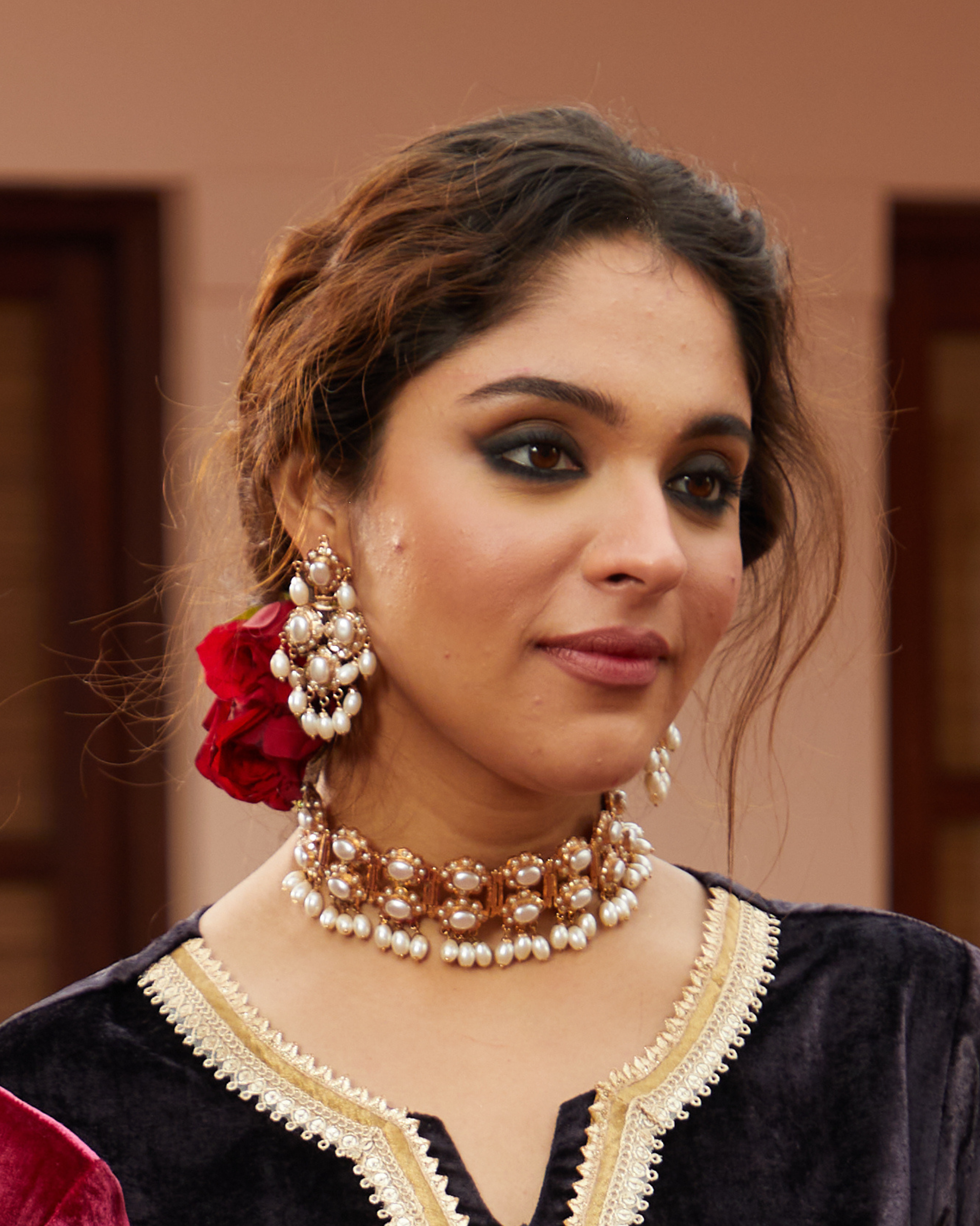 Bridal Jadau Necklace Set With Earrings - QUEENS JEWELS