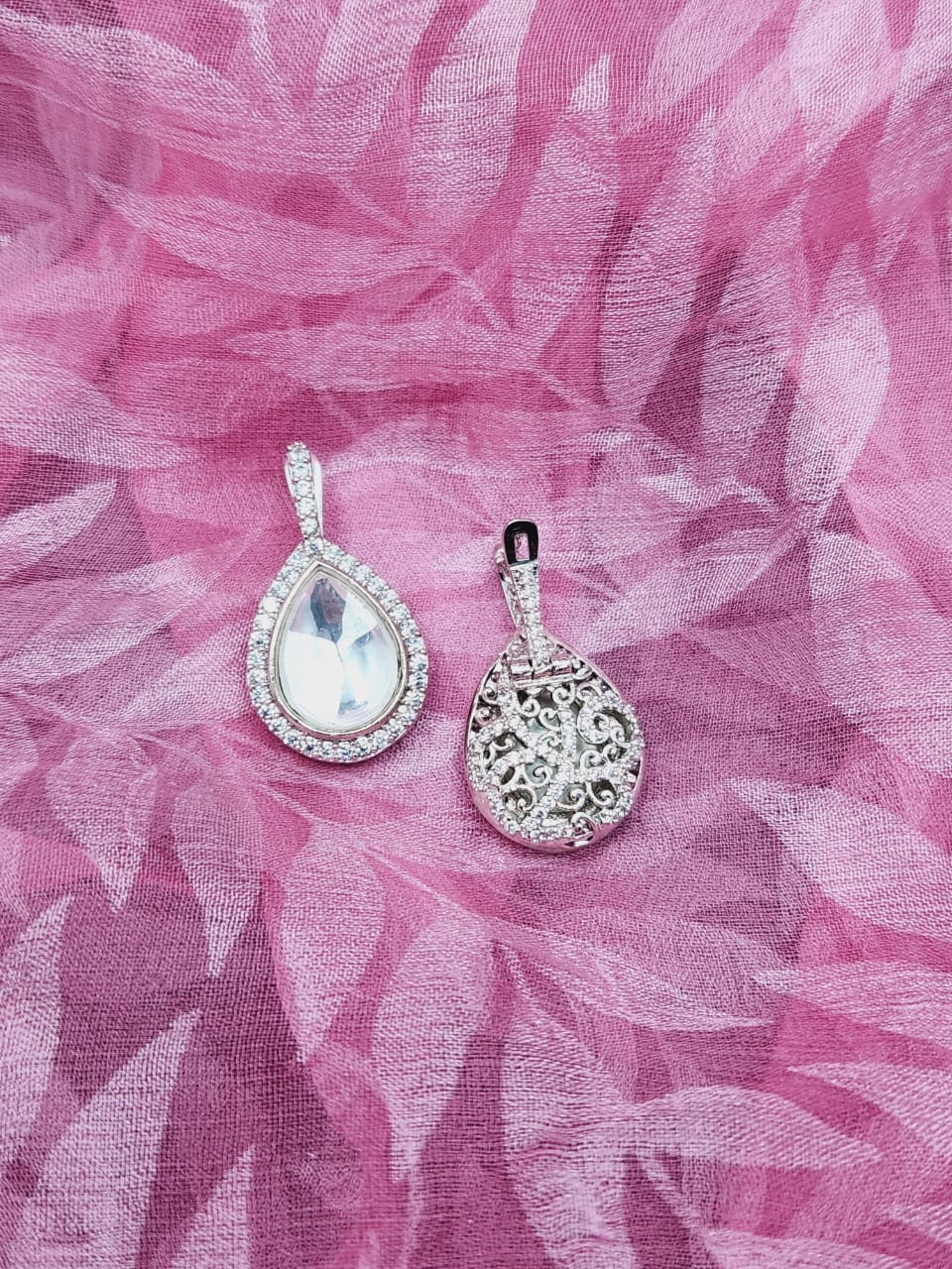 Paradise Polki Danglers Silver Plated - QUEENS JEWELS