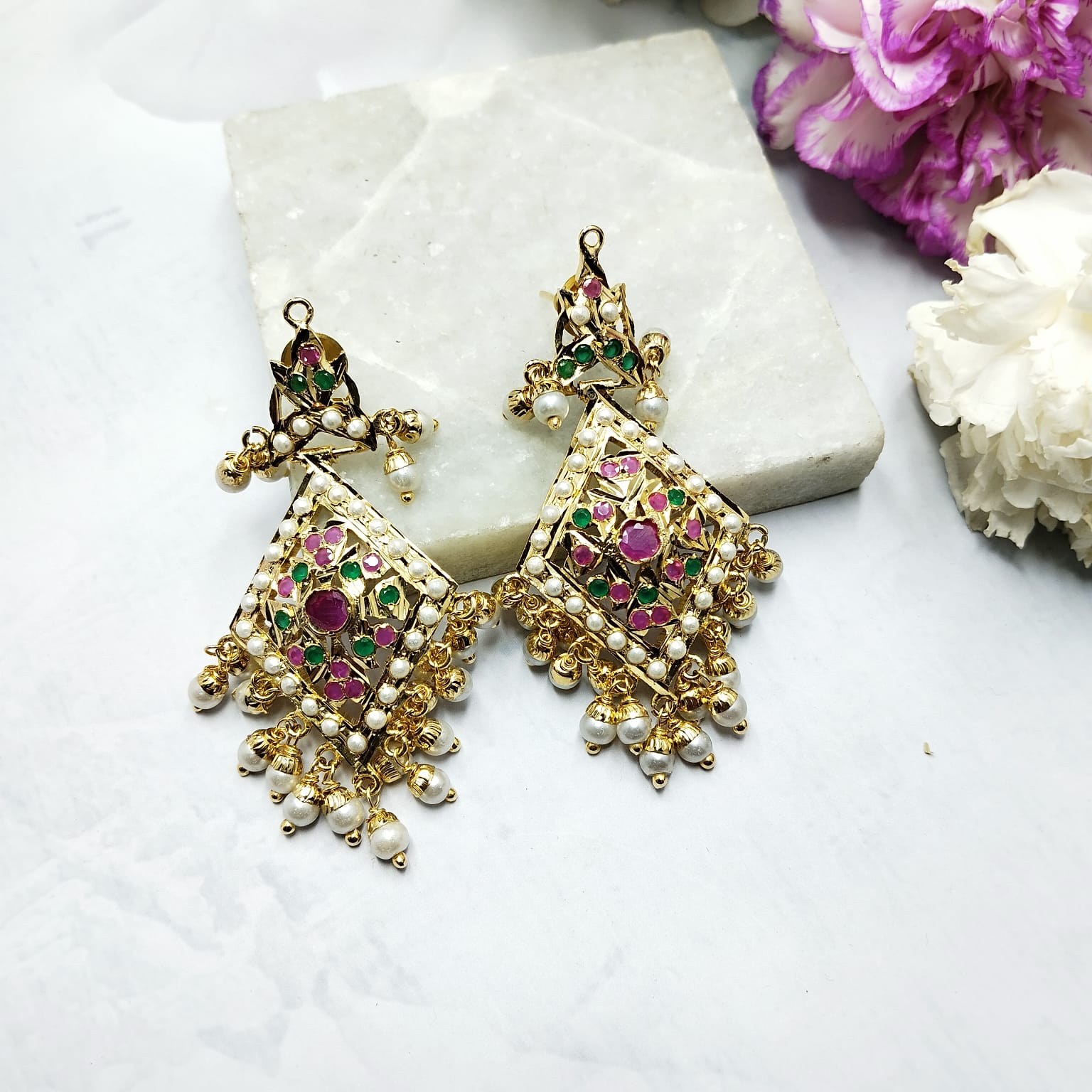 Zeenat Diamond shape Chandbali Earring - Multicolor - QUEENS JEWELS