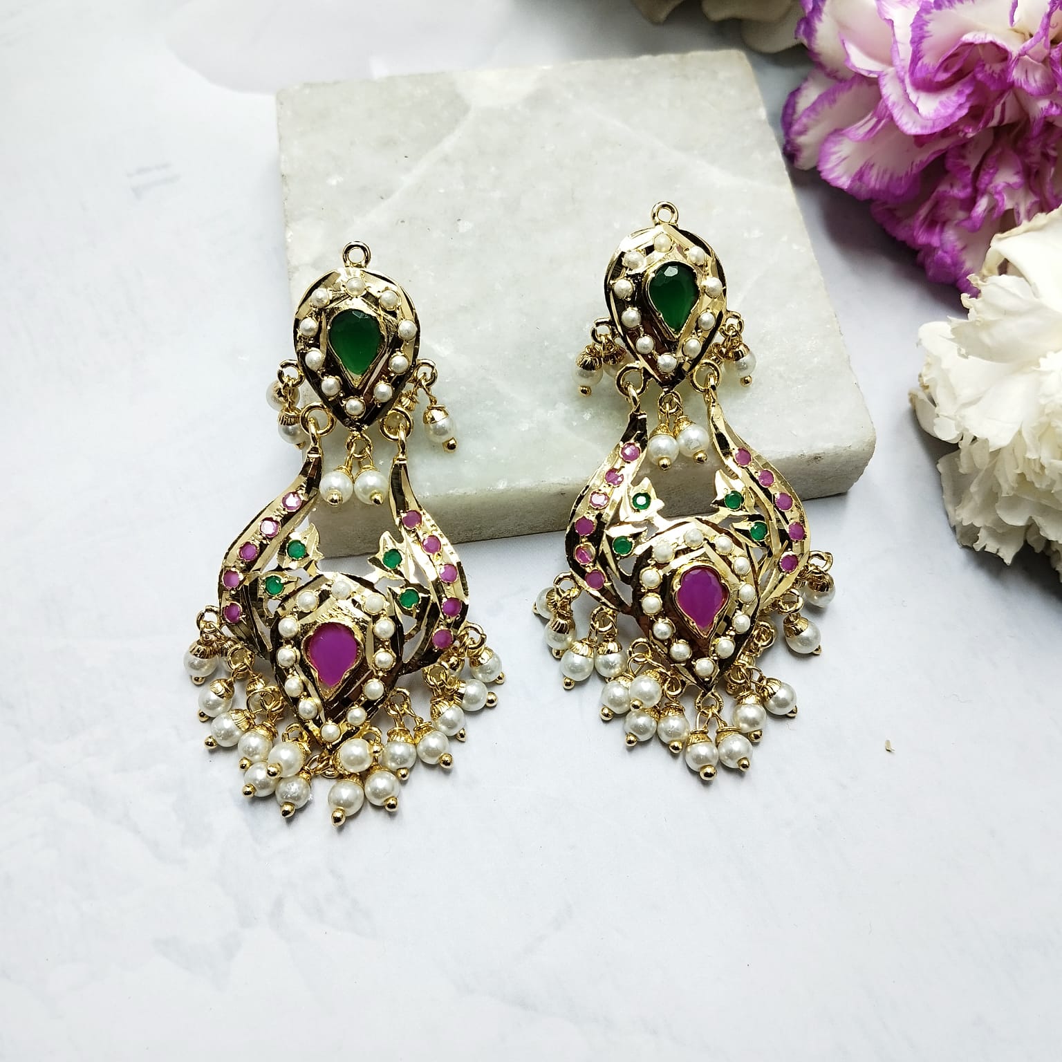 Suhasini Jadau Chandbali Earrings - Multicolor - QUEENS JEWELS