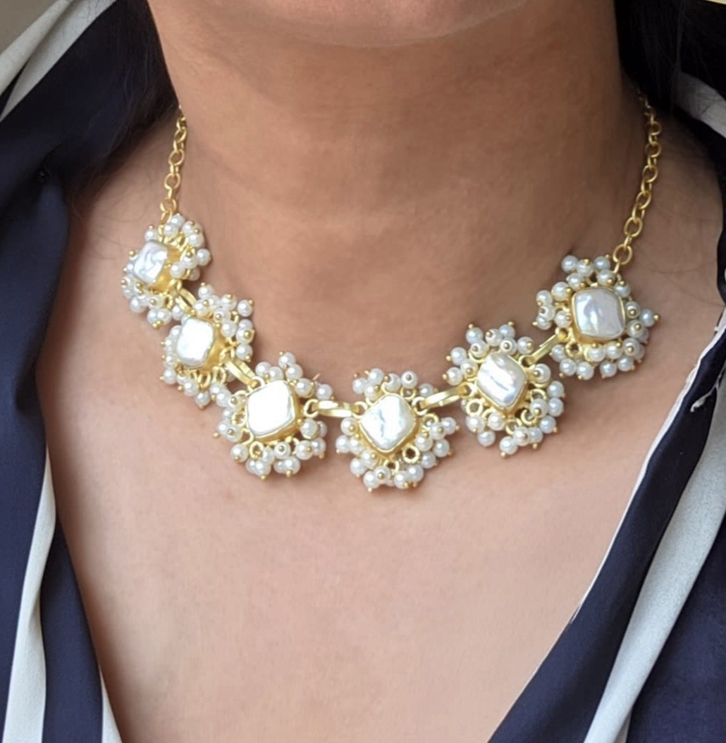 Zuri Pearl Choker Set With Earrings - QUEENS JEWELS