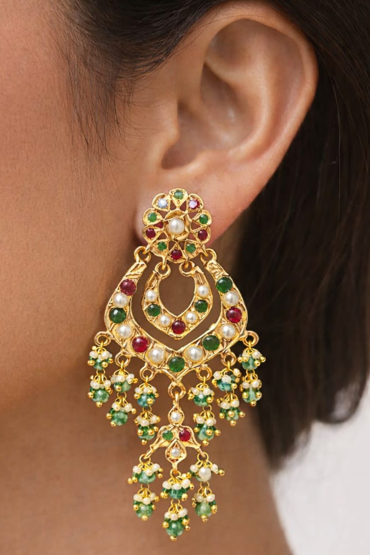 Royal Jadau Multicolor Chaandbali Earrings - QUEENS JEWELS