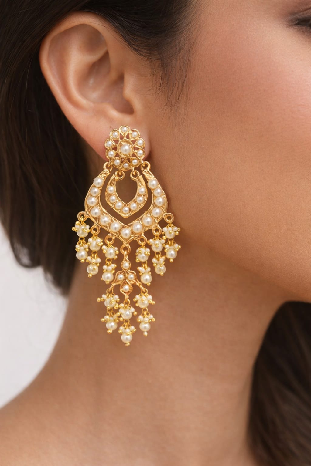 Royal Jadau Pearl White Earrings - QUEENS JEWELS