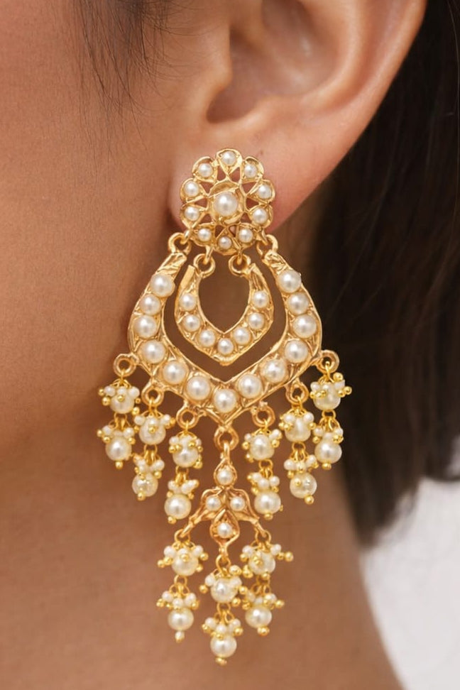 Royal Jadau Pearl White Earrings - QUEENS JEWELS
