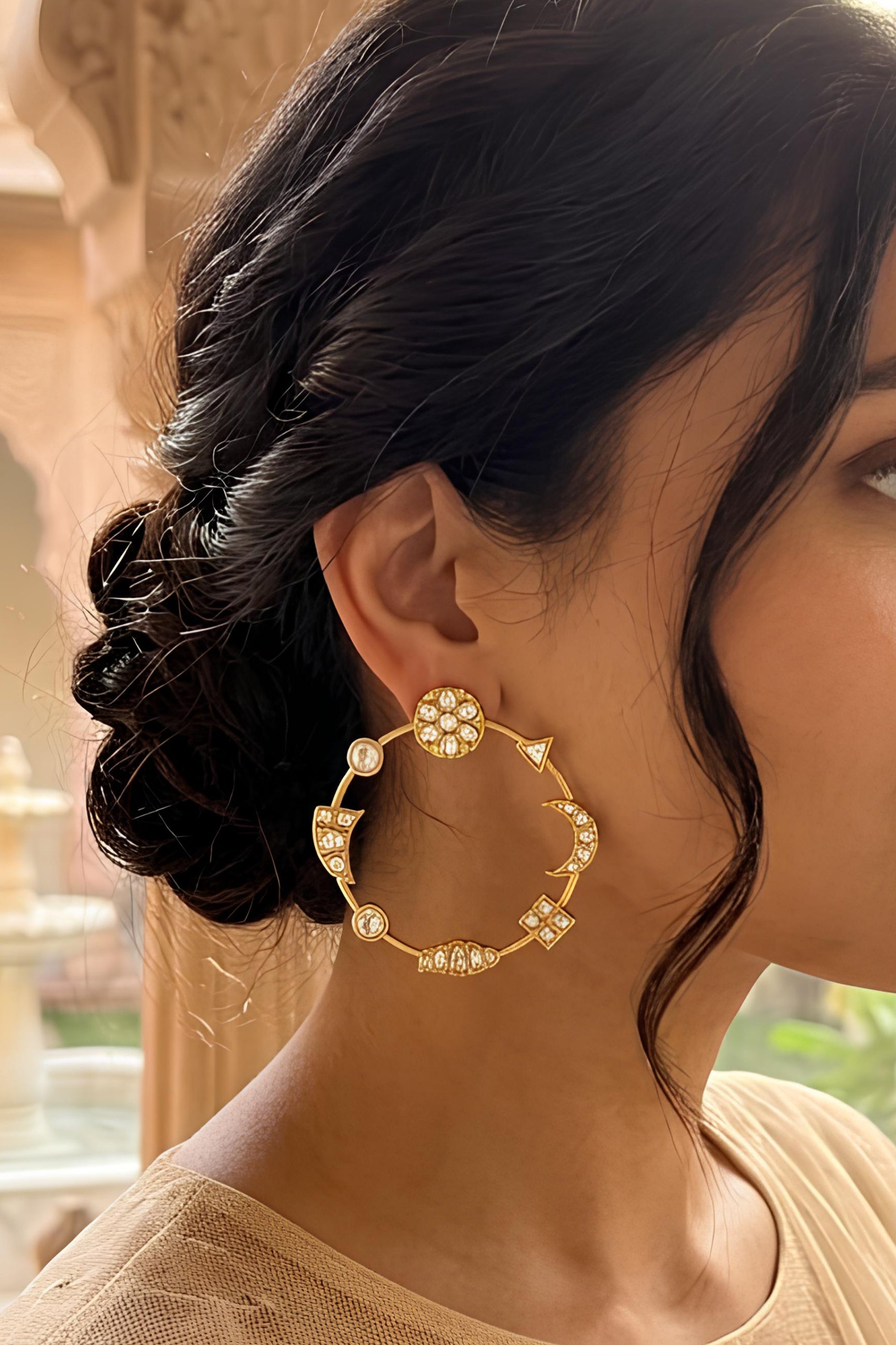 White Noor Kundan Chakra Earrings - QUEENS JEWELS 