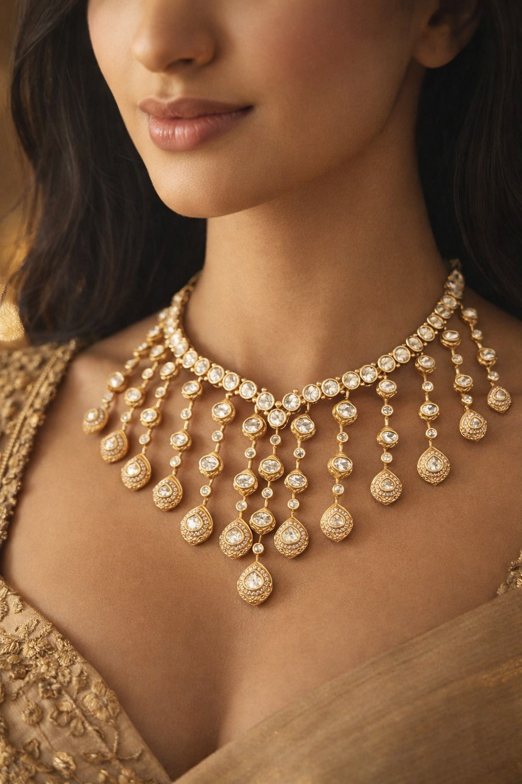 Meher Noor Royal Bridal Choker Set with Chandeliar Earings - QUEENS JEWELS