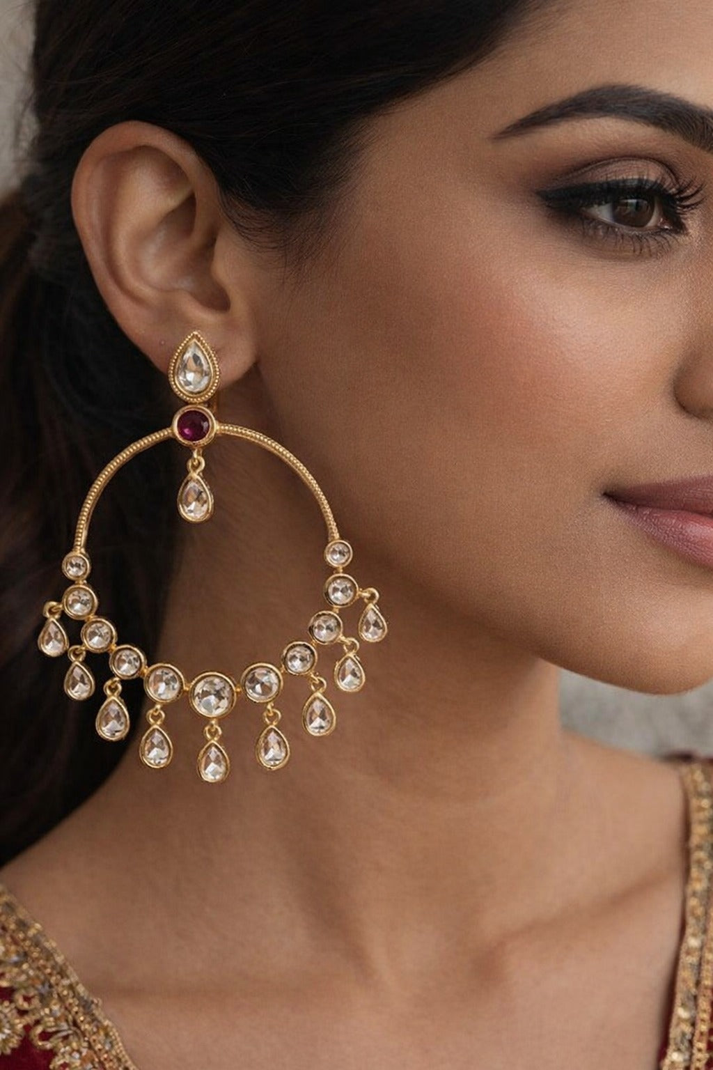 Amara Kundan Chandbali Earrings - QUEENS JEWELS