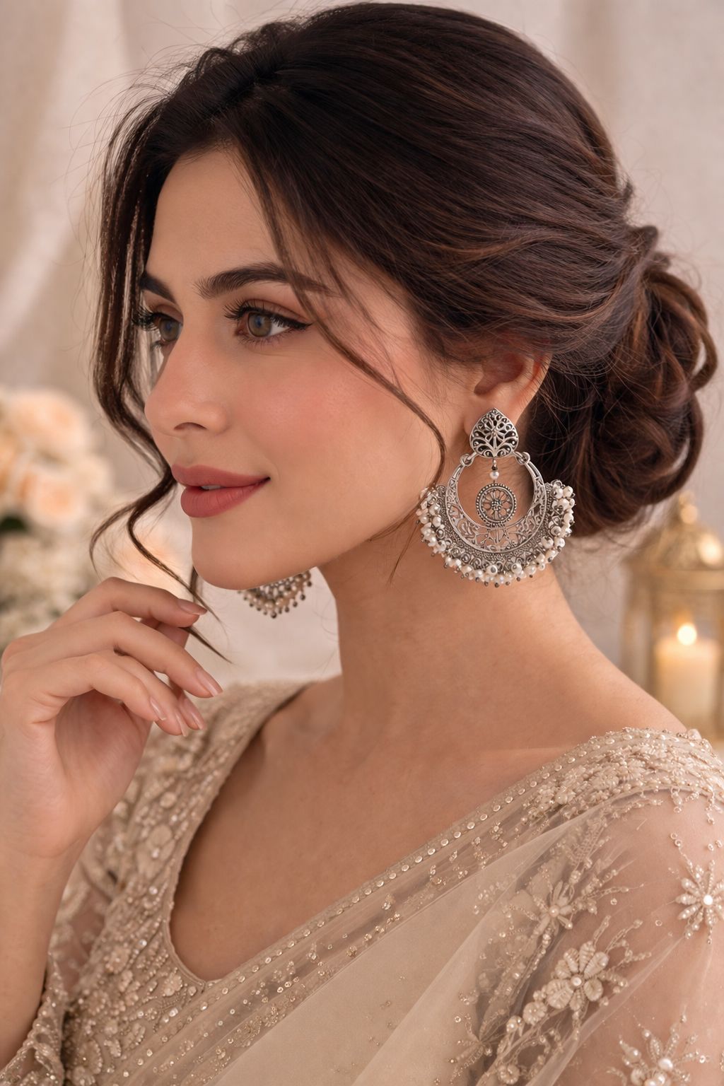 Moonlit Pearl Chandbali Earrings - QUEENS JEWELS 
