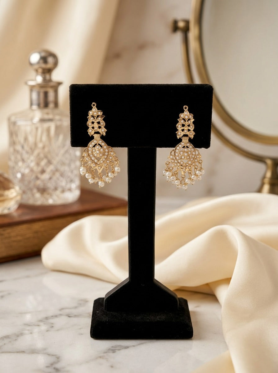 Anya Jadau Earrings - white - QUEENS JEWELS 