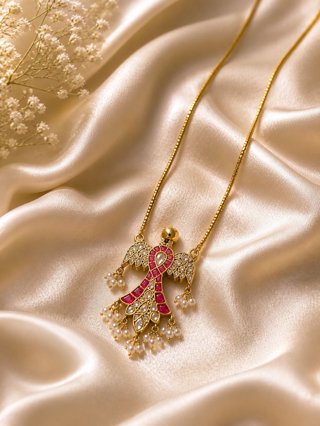 Pink Kundan Bird Necklace - QUEENS JEWELS 