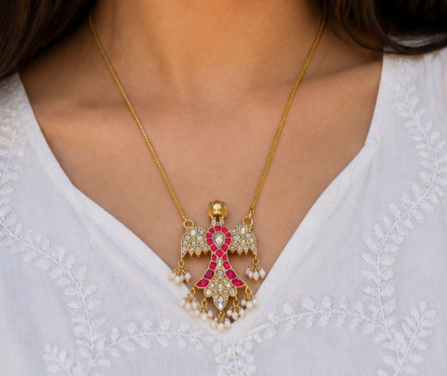White Kundan Bird Necklace