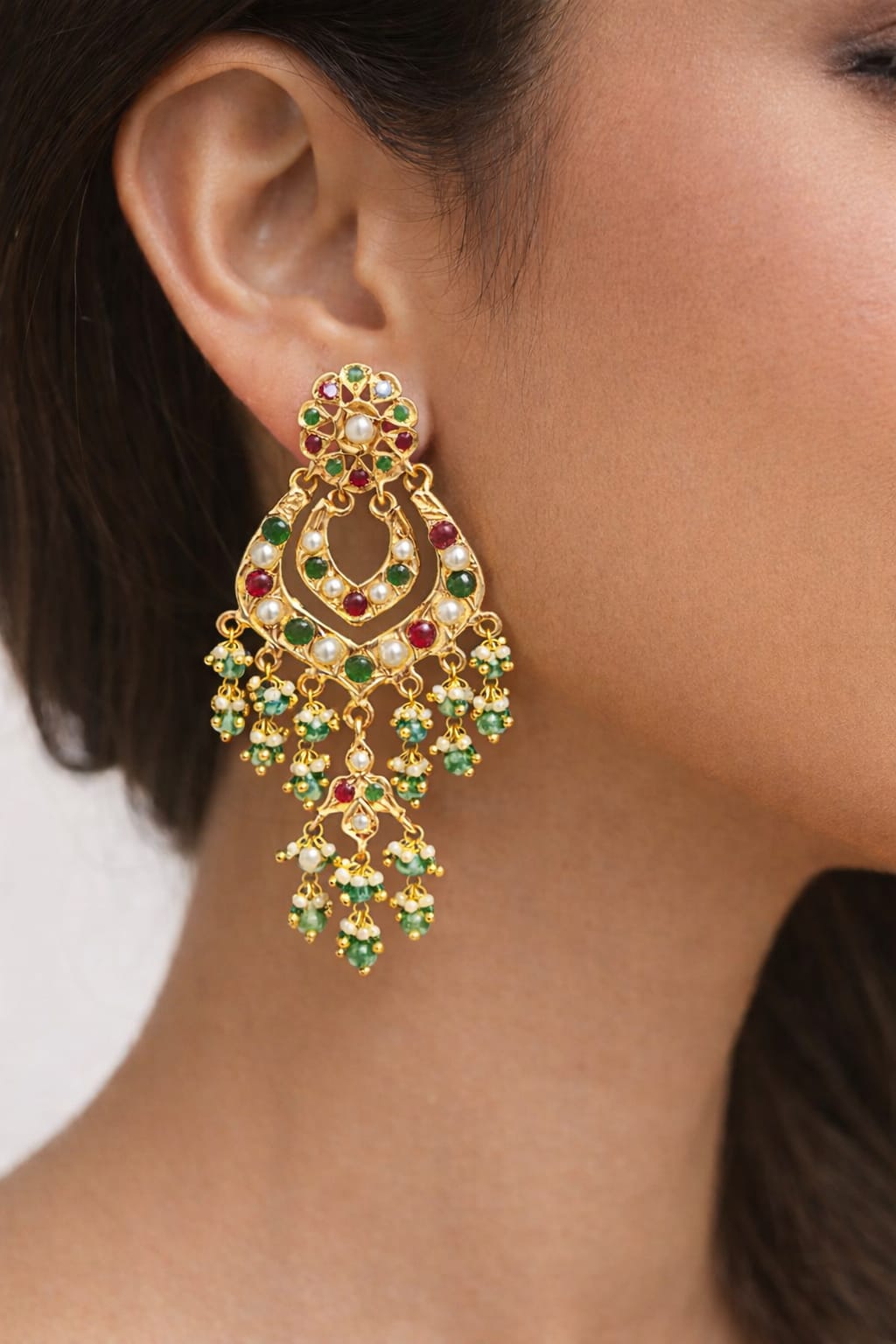 Royal Jadau Multicolor Chaandbali Earrings - QUEENS JEWELS