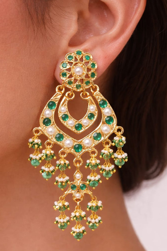 Royal Jadau Emerald Green Earrings - QUEENS JEWELS