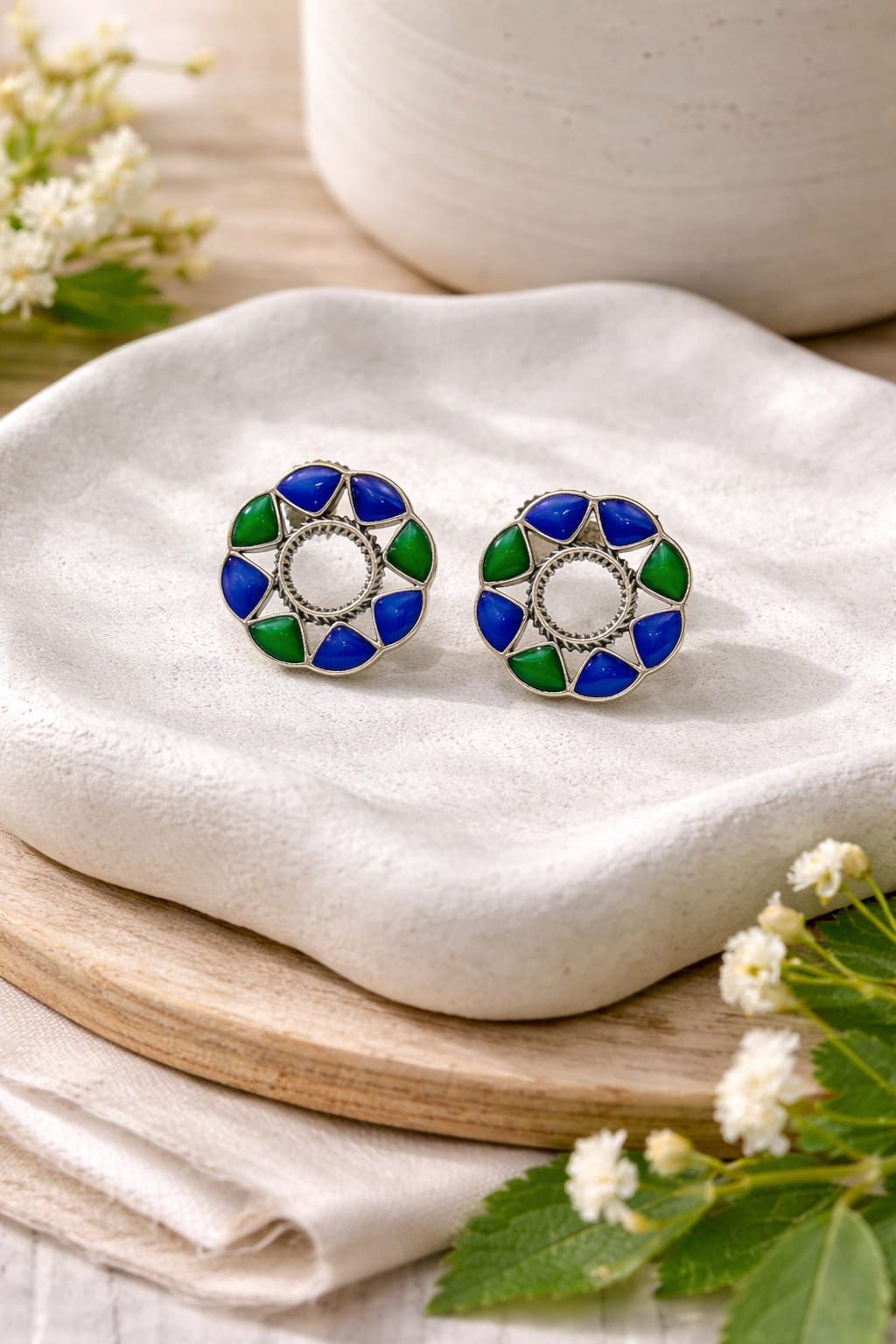 Emerald Meenakari Studs - QUEENS JEWELS