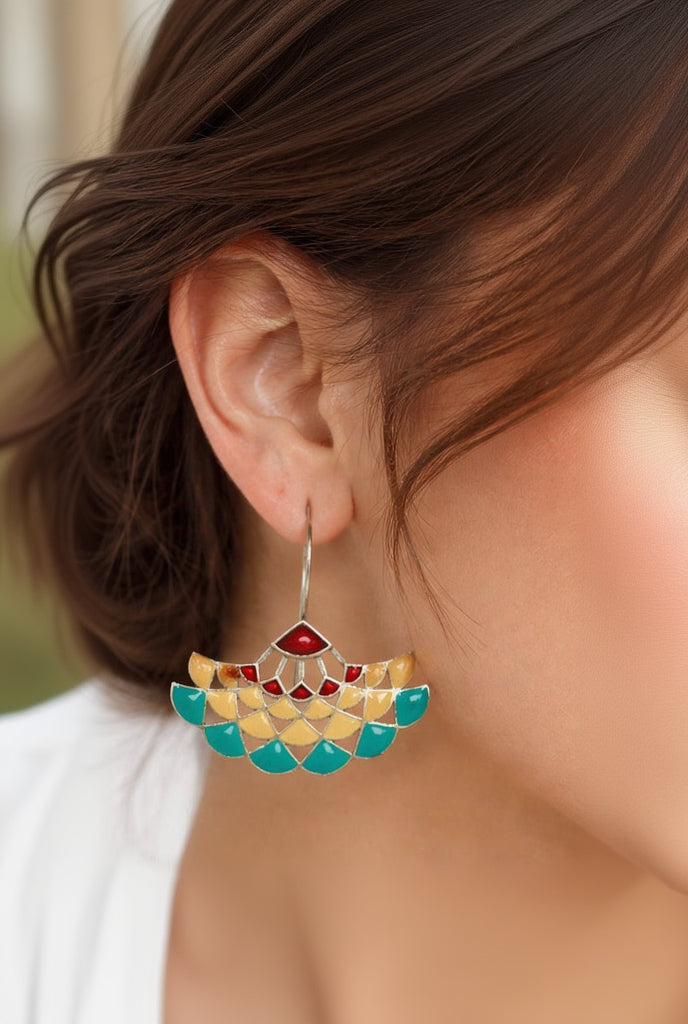 Meenakari Aurora Petal Waves Earrings - QUEENS JEWELS