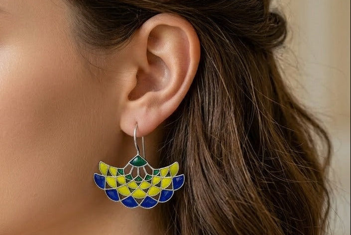 Meenakari Radiant Petal Waves Earrings - QUEENS JEWELS 