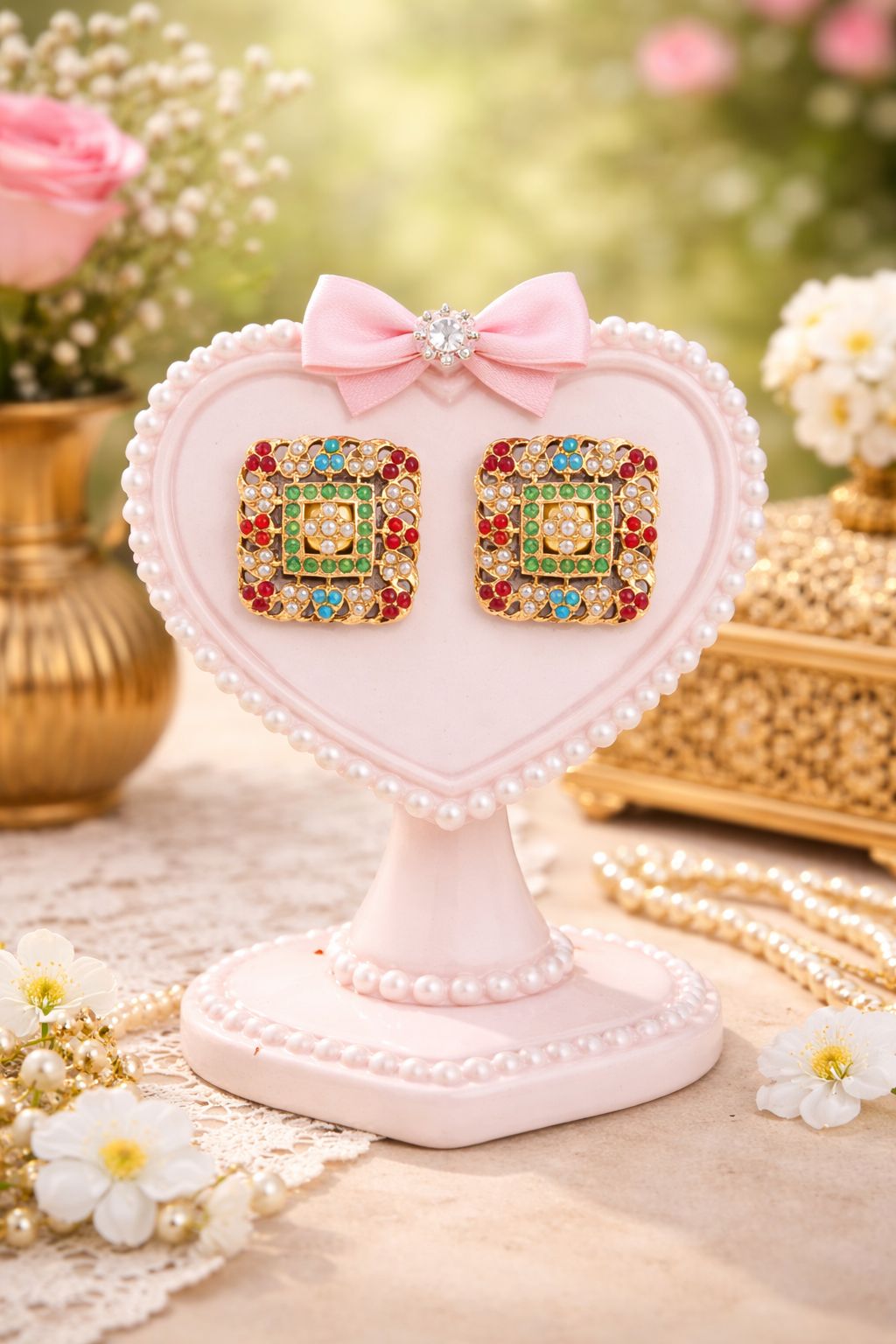 Navratan Jadau Square Studs - QUEENS JEWELS