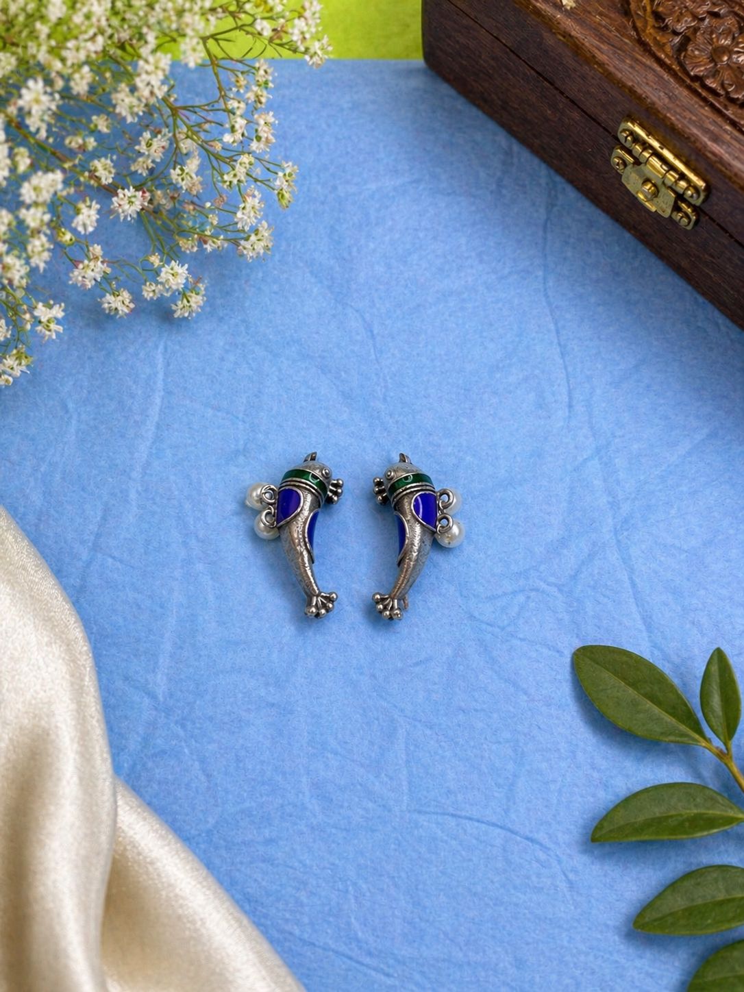Indigo Pakhi Charm Earrings - QUEENS JEWELS 