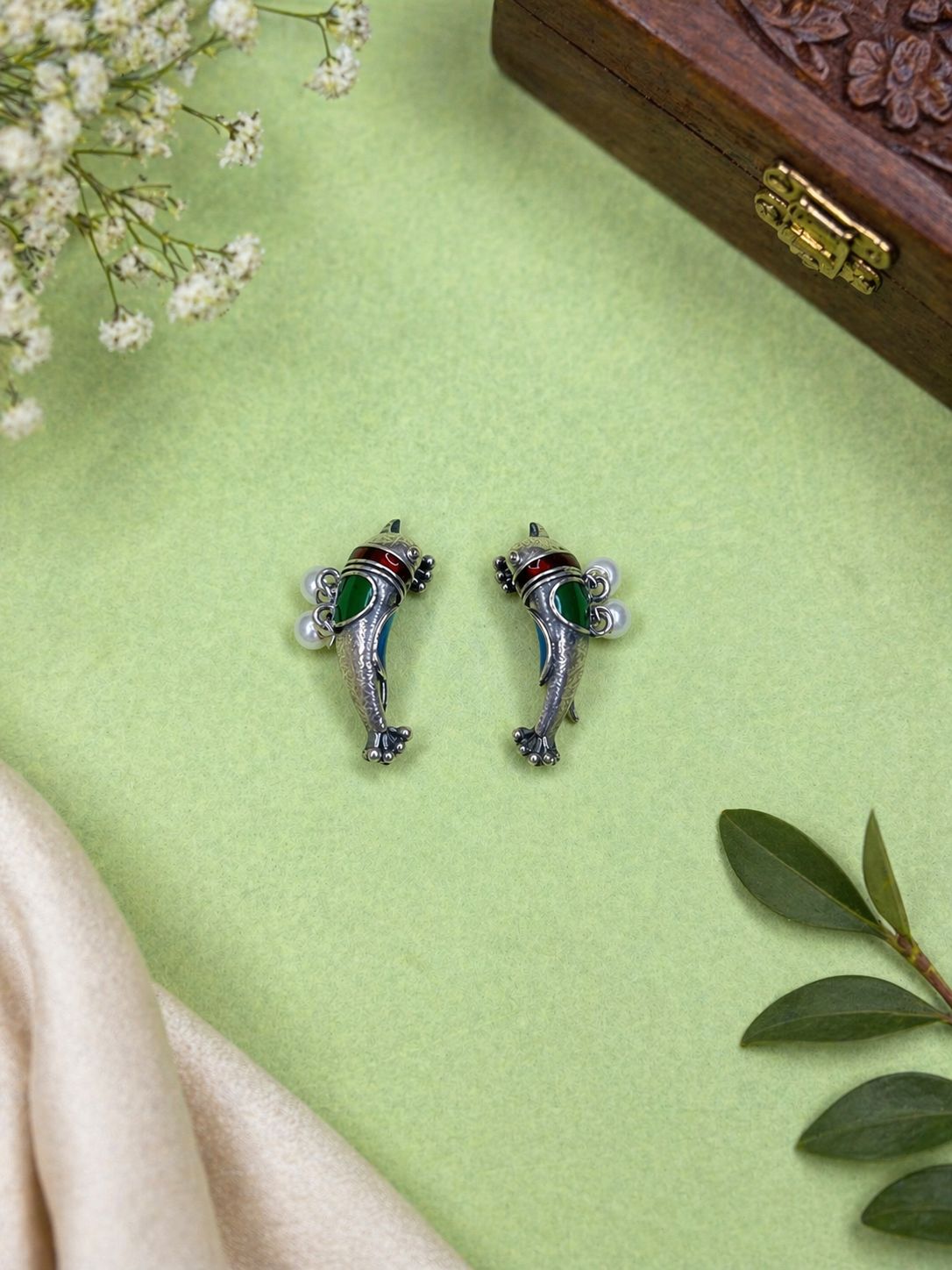 Aqua Pakhi Charm Earrings - QUEENS JEWELS 