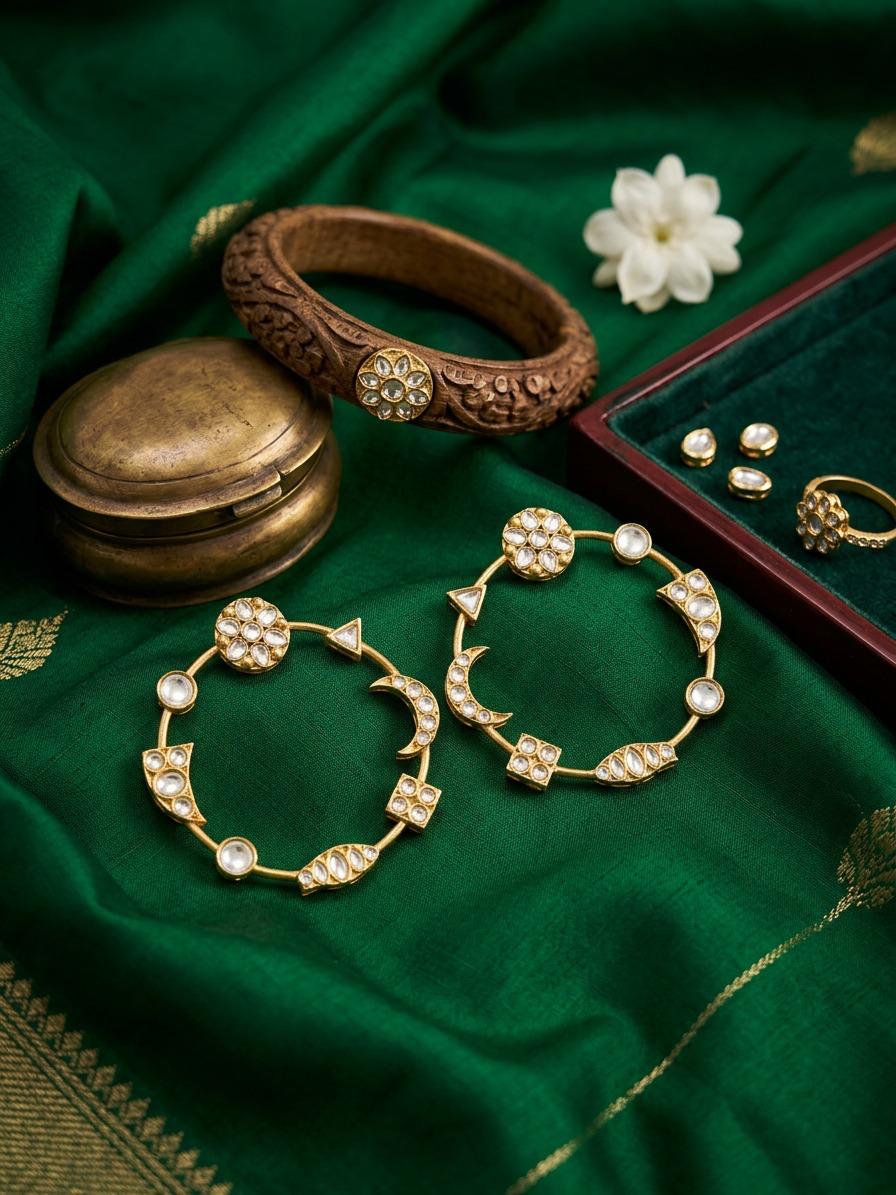 White Noor Kundan Chakra Earrings - QUEENS JEWELS 