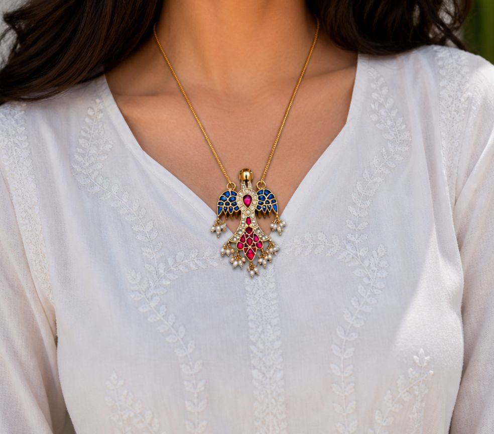 White Kundan Bird Necklace