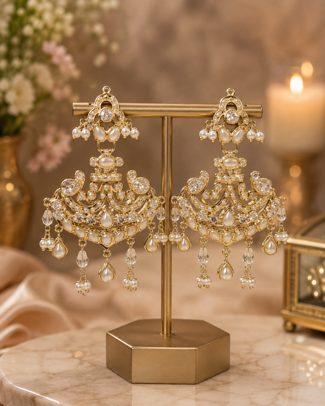 White Jadau Chandbali Earrings 2