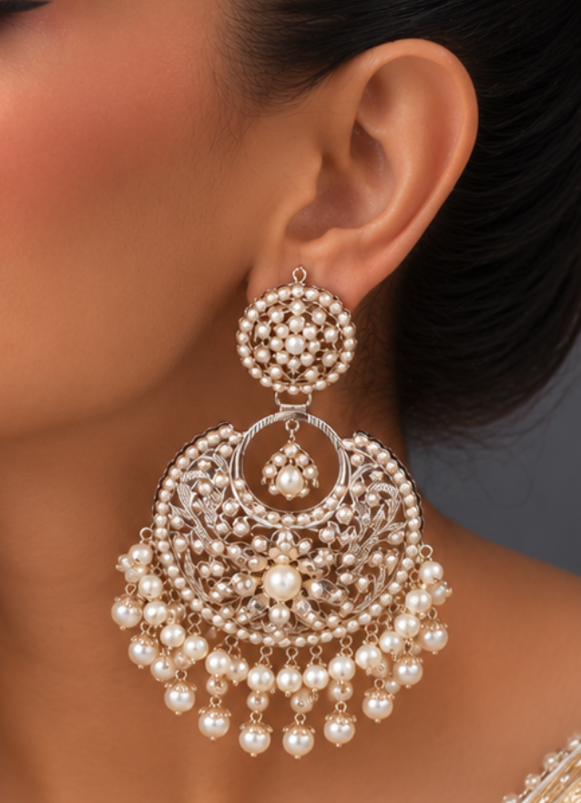 White Opal Jadau Chandbali Earrings
