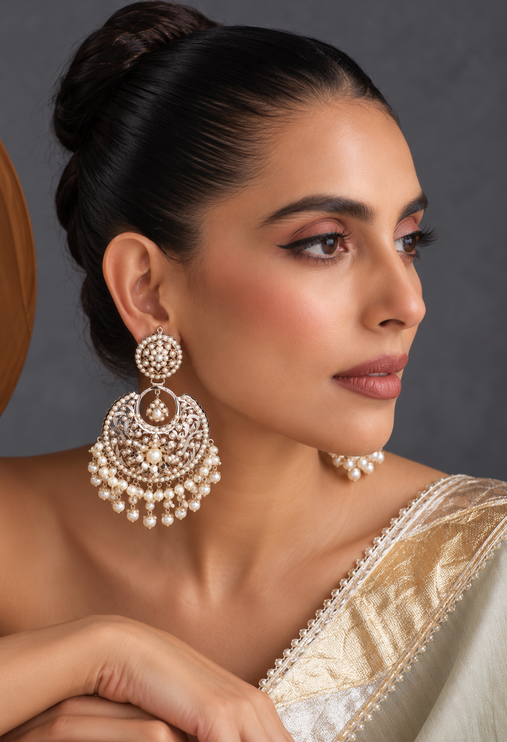 White Opal Jadau Chandbali Earrings