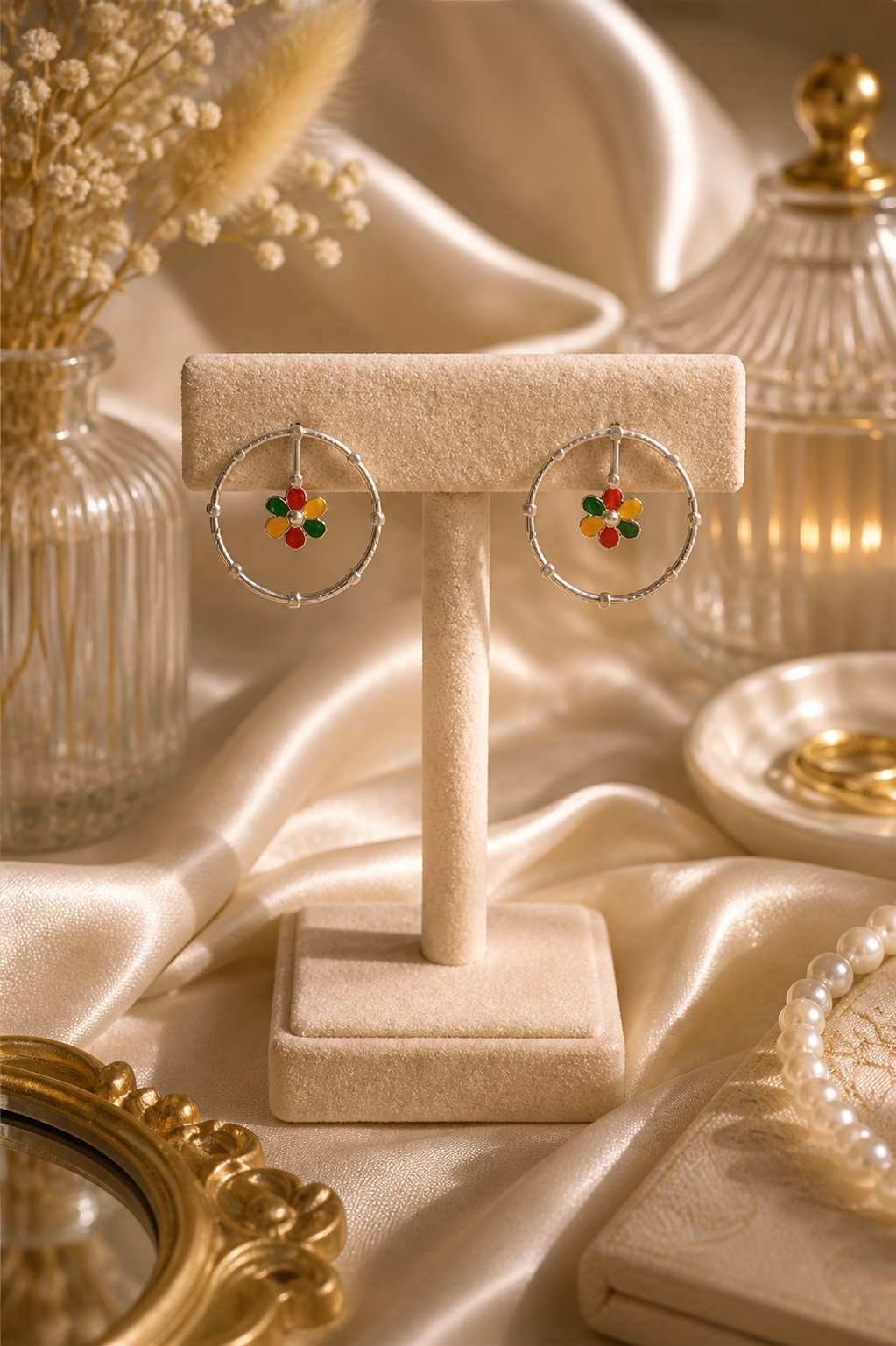 Multicolor Floral Oxidised Earrings - QUEENS JEWELS 