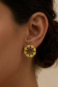 Yellow Glow Meenakari Studs - QUEENS JEWELS 
