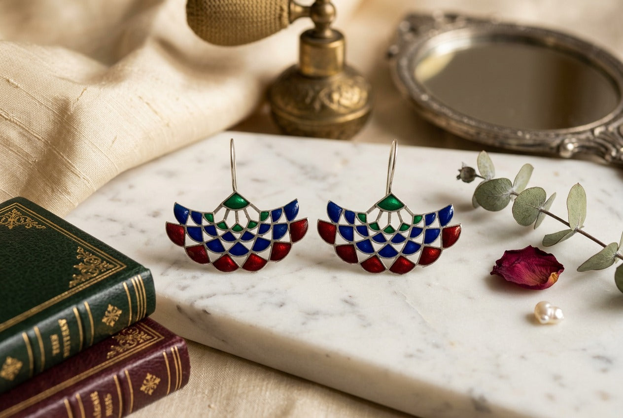 Meenakari Multicolor Hook Earrings - QUEENS JEWELS 