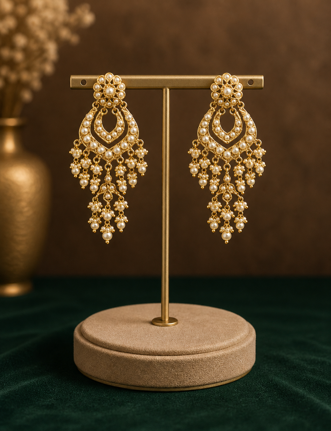 Royal Jadau Pearl White Earrings - QUEENS JEWELS 