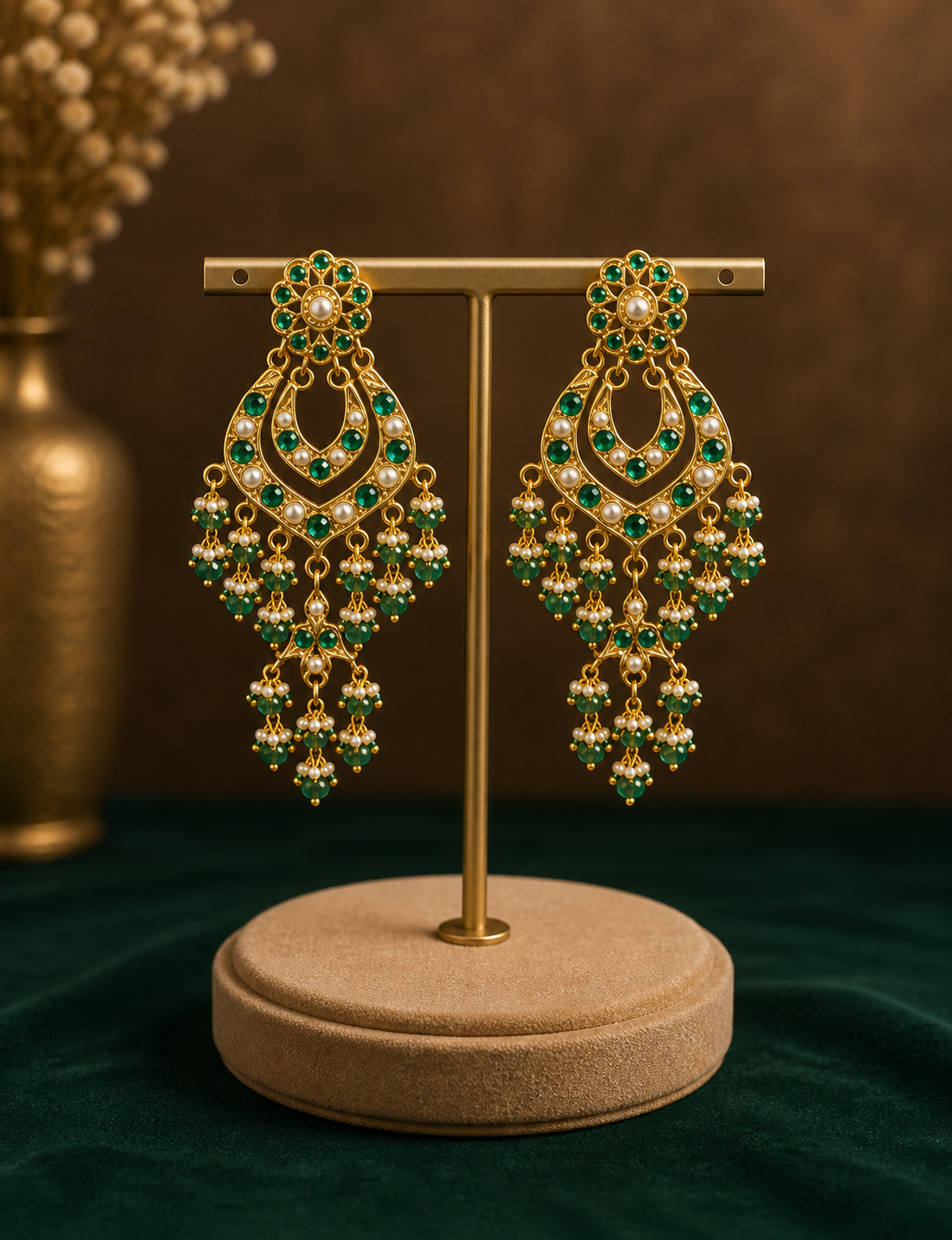 Royal Jadau Emerald Green Earrings - QUEENS JEWELS 