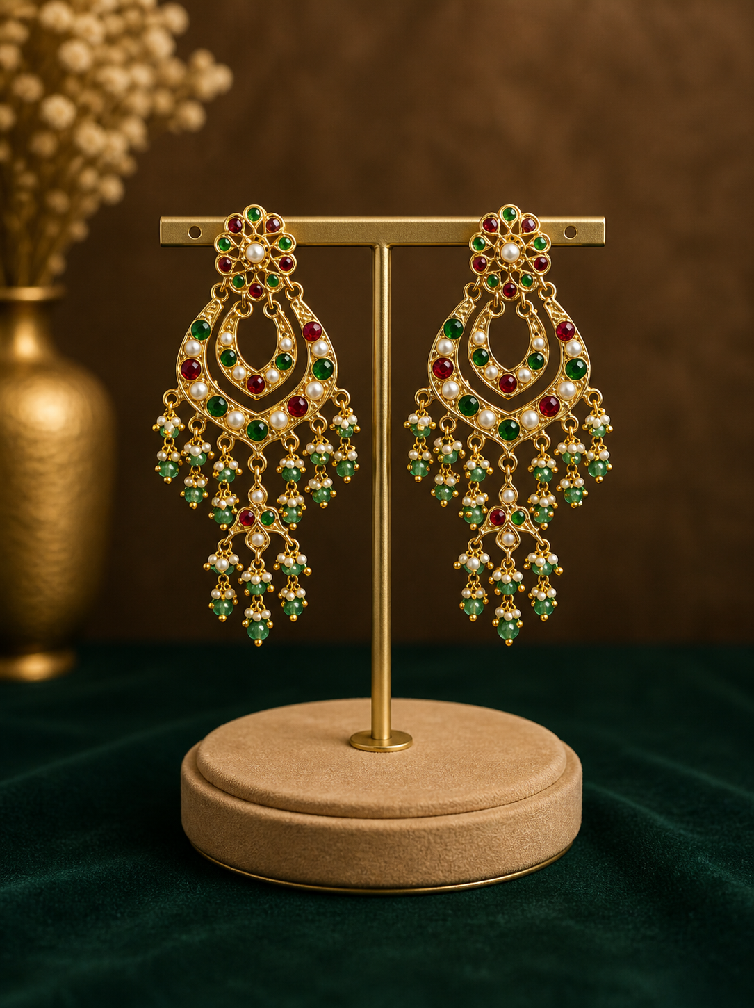 Royal Jadau Multicolor Chaandbali Earrings - QUEENS JEWELS 