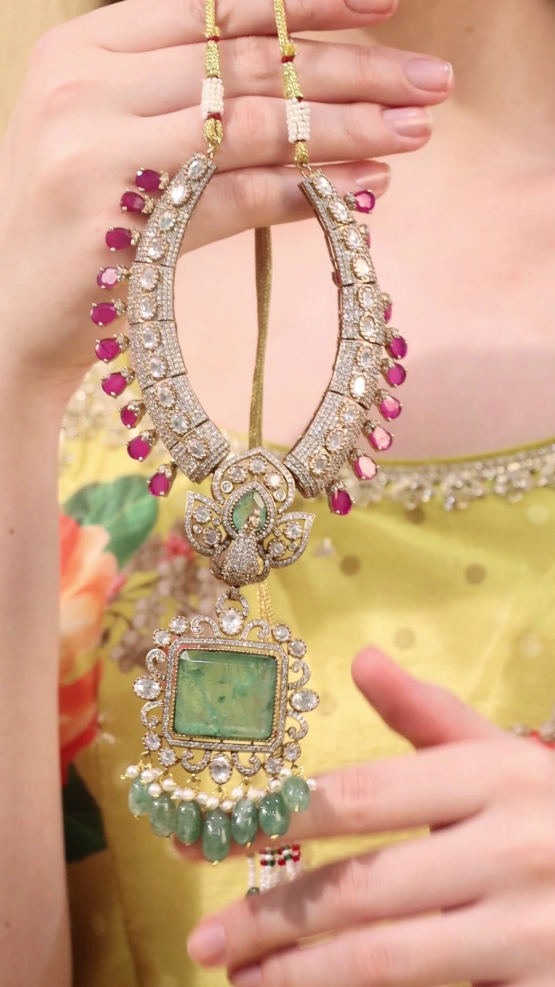 Bridesmaid Emerald Choker Set with Chaandbalis - QUEENS JEWELS