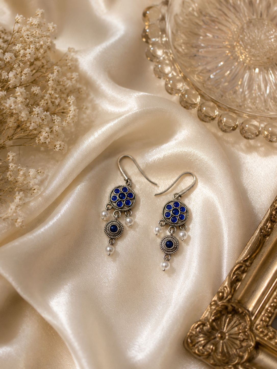 Blue Petal Drop Earrings
