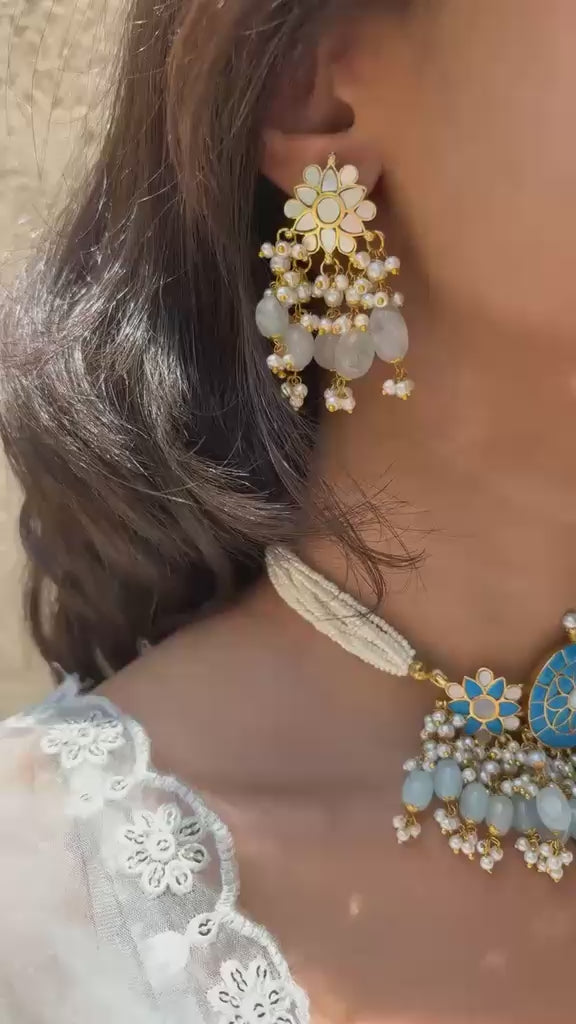 Aqua Pearl Kundan Choker set with Earrings