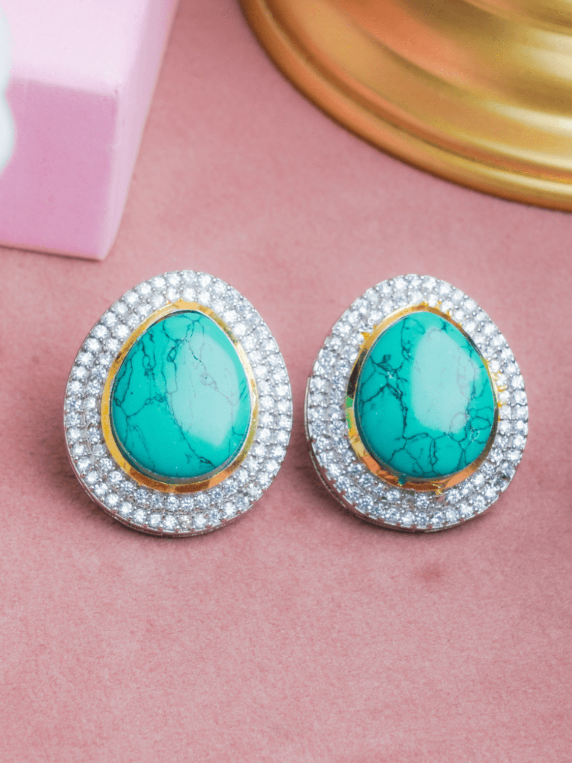 Turquoise Diamante Studs - QUEENS JEWELS