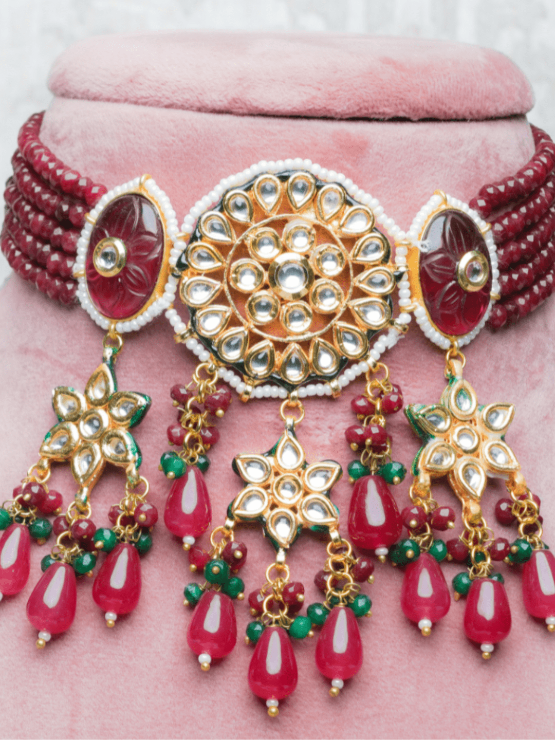 Enamled Kundan Choker with Earrings (Necklace and Earrings Set) - QUEENS JEWELS
